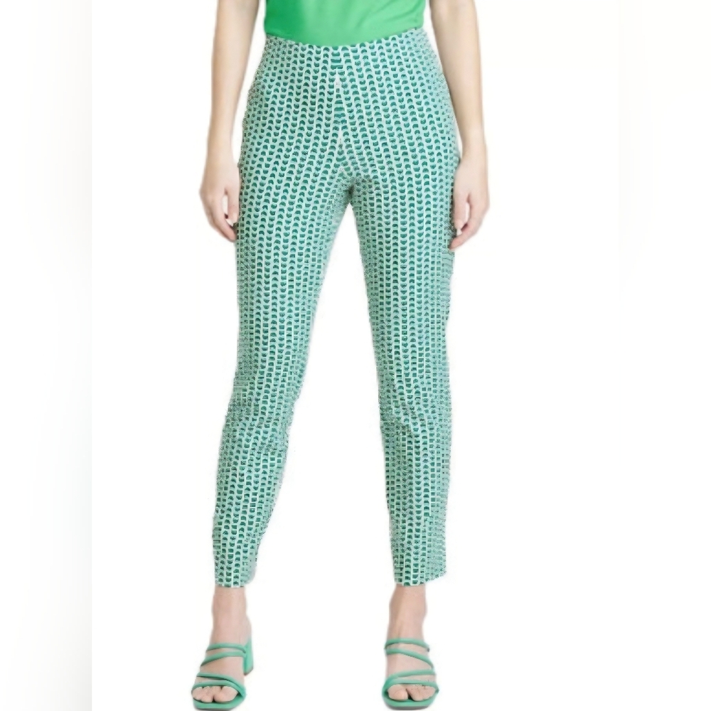 A New Day Cottton Green Geo Print High Rise Stretch Skinny Ankle Pants Size 10 R